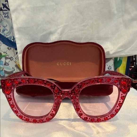 Gucci Red Crystal-Studded Sunglasses - Picture 3 of 5
